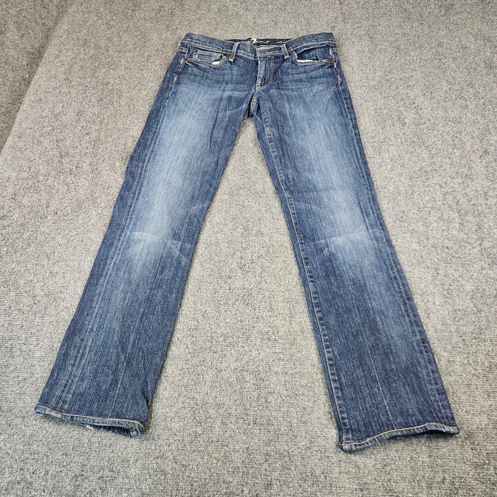 7 For All Mankind Straight Leg Jeans Blue Embroidered Pockets U190M561S Size 28